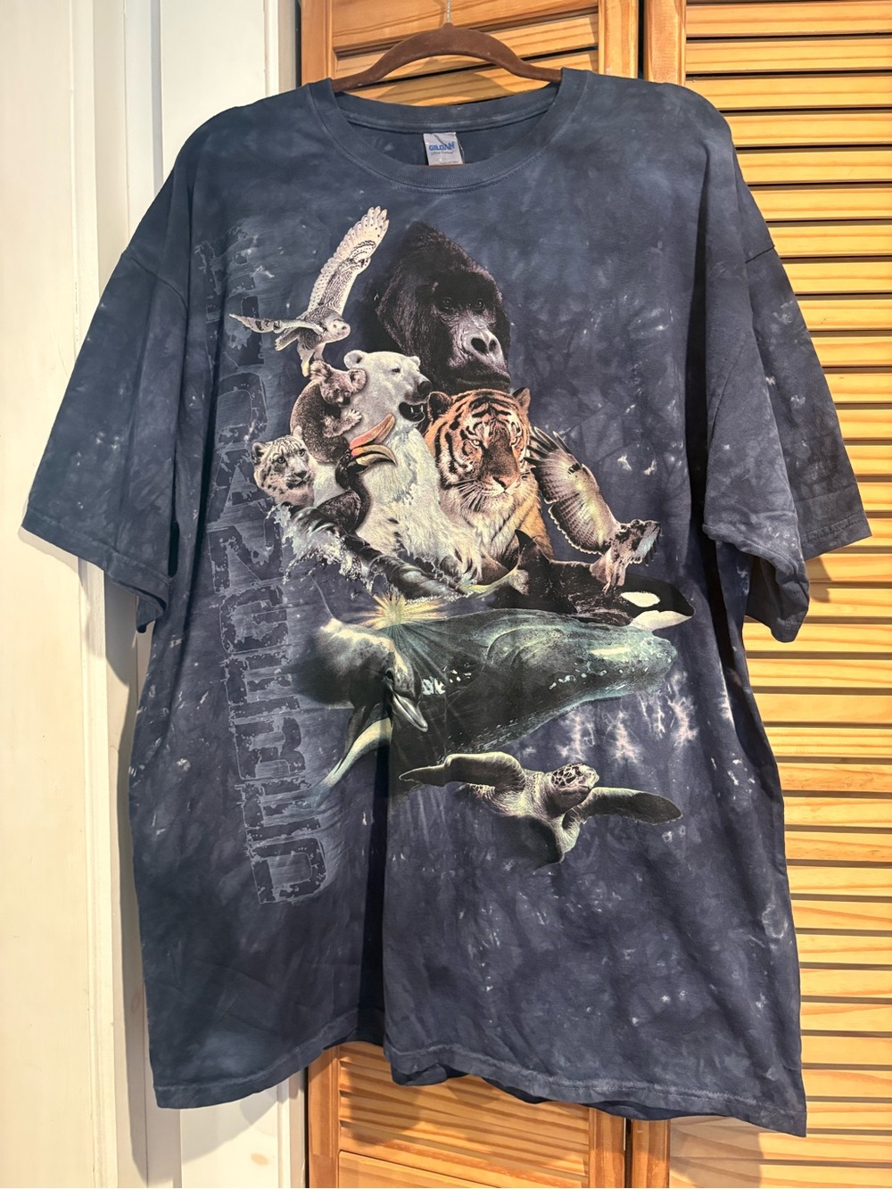 Vintage The Mountain Detroit Zoo Endangered Animals Graphic Tie Dye T-Shirt 2XL